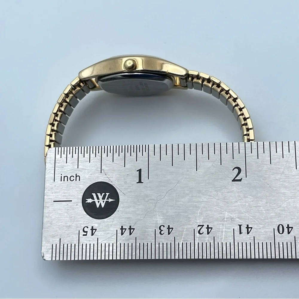 Armitron Diamond Quartz Gold Tone Stretch Watch Black Dial New Battery